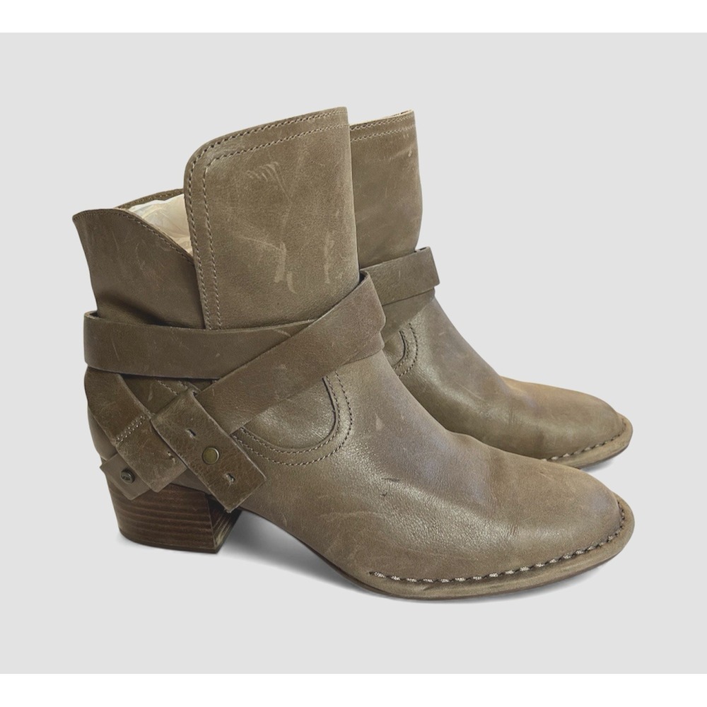 UGG Elysian Leather Ankle Boot Womens sz 8.5 Beige Brown Moto Boho Western Chic